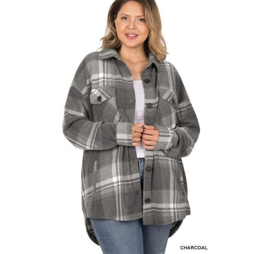 Zenana Outfitters Charcoal Grey Plaid Shacket Jacket Fall Winter New QJ-630d4 - Picture 3 of 3